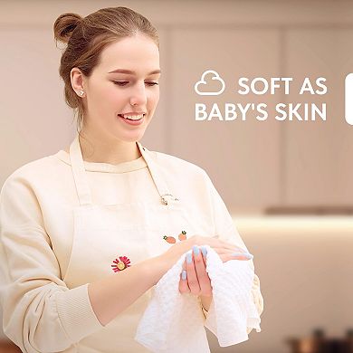 Super Absorbent Cotton Kitchen Towels 12 Pack Thick Dobby Weave Machine Washable
