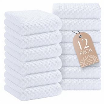 Super Absorbent Cotton Kitchen Towels 12 Pack Thick Dobby Weave Machine Washable