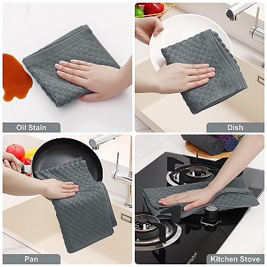 Cotton Terry Kitchen Towels Soft Absorbent 380 GSM Reusable Tea Towels Hanging Loop Pineapple Grid