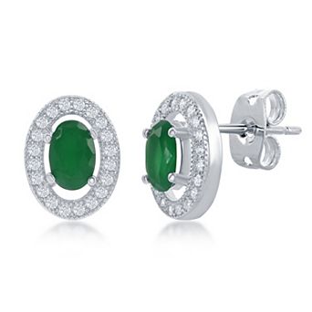 Sienna Vale Silver Tone Oval Cubic Zirconia Halo Stud Earrings