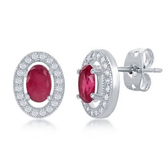 Sienna Vale Silver Tone Oval Cubic Zirconia Halo Stud Earrings