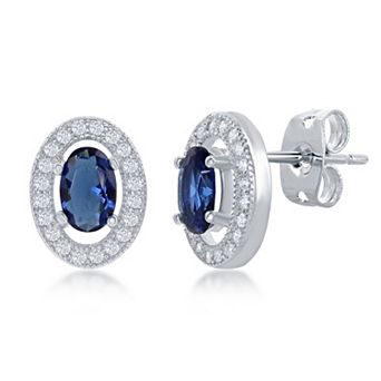 Sienna Vale Silver Tone Oval Cubic Zirconia Halo Stud Earrings