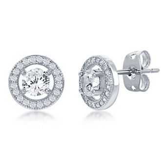 Sienna Vale Silver Tone Tone Cubic Zirconia Halo Stud Earrings