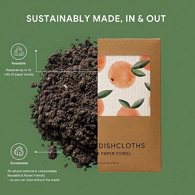 Swedish Dishcloths 5 Pack Plant Based Biodegradable Reusable Absorbent Kitchen Cleaning Cloths