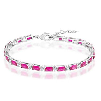 Sienna Vale Silver Tone Emerald-Cut & Round Cubic Zirconia Tennis Bracelet