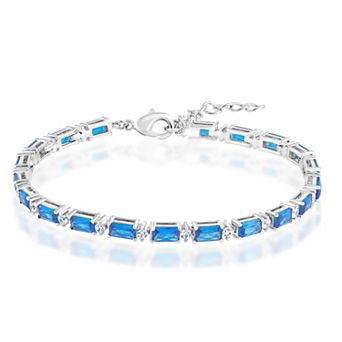 Sienna Vale Silver Tone Emerald-Cut & Round Cubic Zirconia Tennis Bracelet