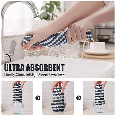 Microfiber Dish Cloths Ultra Soft Absorbent Reusable Fast Drying No Lint Coral Wave Cleaning Towels