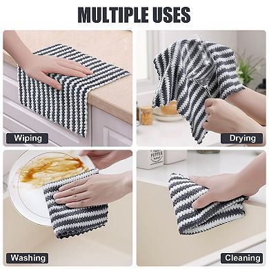Microfiber Dish Cloths Ultra Soft Absorbent Reusable Fast Drying No Lint Coral Wave Cleaning Towels