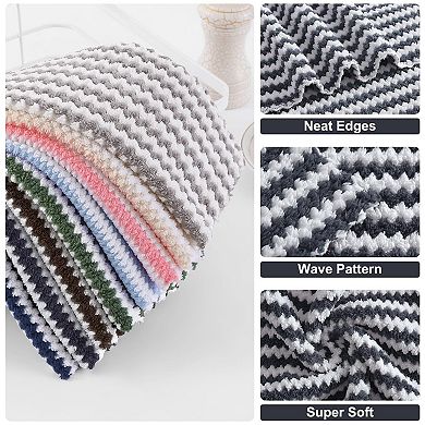 Microfiber Dish Cloths Ultra Soft Absorbent Reusable Fast Drying No Lint Coral Wave Cleaning Towels