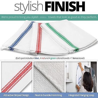 Dish Towels Set 13 Pack Cotton Embroidery Zero Lint Absorbent Striped