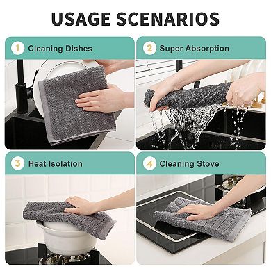 Cotton Kitchen Dish Towels Bulk Absorbent Hanging Loop Plaid Cloths for Drying Cleaning