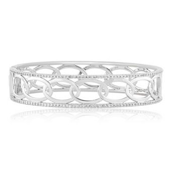Sienna Vale Silver Tone Interlacing Oval Cubic Zirconia Bangle Bracelet