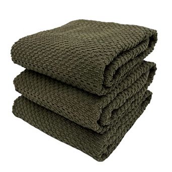 Cotton Kitchen Dish Towels 3-Pack Absorbent Multipurpose Terry Cloth for Dishes Hands Surfaces