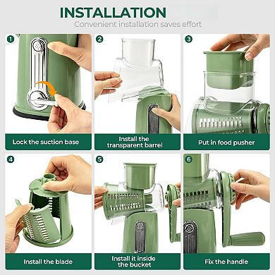 Rotary Cheese Grater 5 Blades Strong Suction Base Vegetable Shredder Slicer Kitchen Food Grater