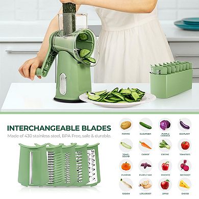 Rotary Cheese Grater 5 Blades Strong Suction Base Vegetable Shredder Slicer Kitchen Food Grater