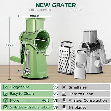 Rotary Cheese Grater 5 Blades Strong Suction Base Vegetable Shredder Slicer Kitchen Food Grater