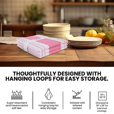 Stripe Kitchen Towels Hanging Loop Absorbent Cotton Set of 6 Reusable Versatile
