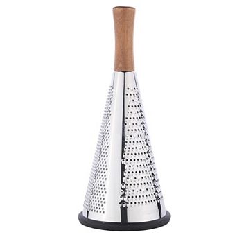 Stainless Steel Triple Function Cone Cheese Grater Wood Handle, Non-Slip Bottom Cheese, Veggies,