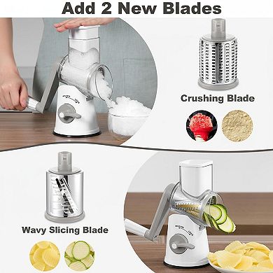 Rotary Cheese Grater Shredder 5 Interchangeable Blades Strong Suction Base Safe Detachable
