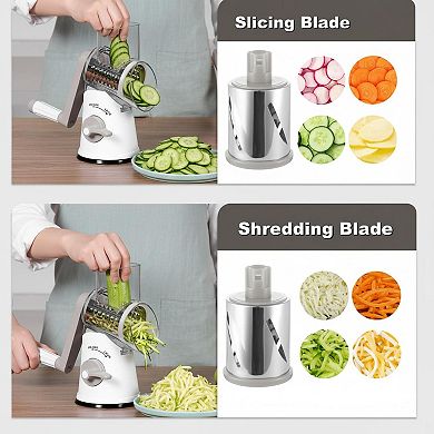 Rotary Cheese Grater Shredder 5 Interchangeable Blades Strong Suction Base Safe Detachable