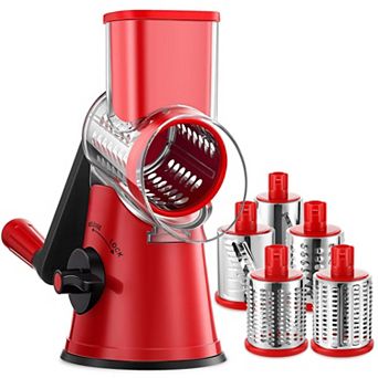 Rotary Cheese Grater Shredder 5 Interchangeable Blades Strong Suction Base Safe Detachable