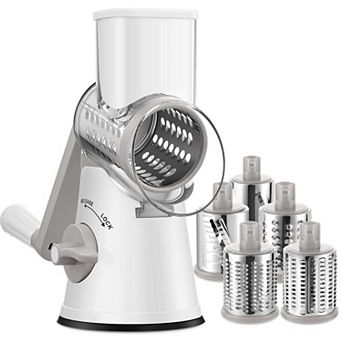 Rotary Cheese Grater Shredder 5 Interchangeable Blades Strong Suction Base Safe Detachable