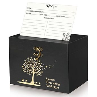 Wood Recipe Box Set with 50 Blank 4x6 Cards 8 Dividers Kitchen Organizer Gift