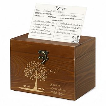 Wood Recipe Box Set with 50 Blank 4x6 Cards 8 Dividers Kitchen Organizer Gift
