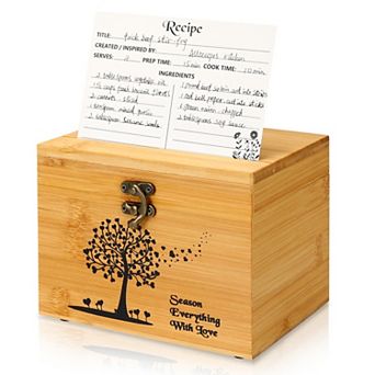 Wood Recipe Box Set with 50 Blank 4x6 Cards 8 Dividers Kitchen Organizer Gift
