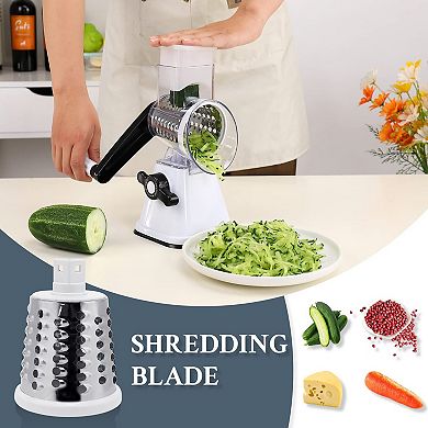 Cheese Graters w/ Handle Manual Shredder Rotary Grater 3 Replaceable Drums for Vegetables Fruit Food