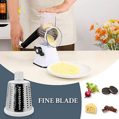 Cheese Graters w/ Handle Manual Shredder Rotary Grater 3 Replaceable Drums for Vegetables Fruit Food