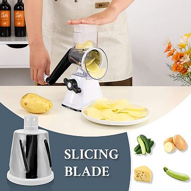 Cheese Graters w/ Handle Manual Shredder Rotary Grater 3 Replaceable Drums for Vegetables Fruit Food