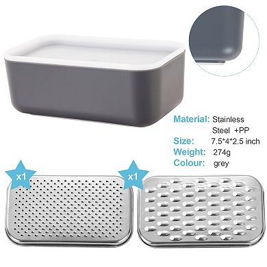 Cheese Grater With Container Box Shredder Stainless Steel Coarse Fine Grating Lemon Zester