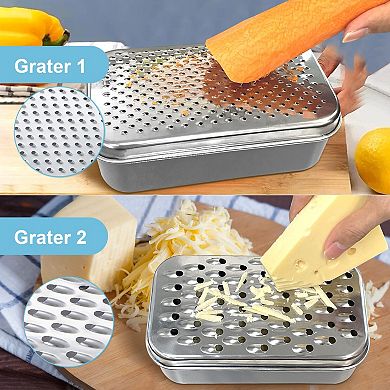 Cheese Grater With Container Box Shredder Stainless Steel Coarse Fine Grating Lemon Zester