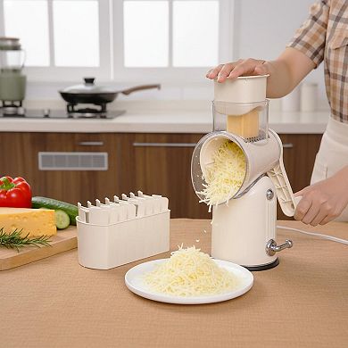 Manual Rotary Cheese Grater 5-in-1 Stainless Shredder Strong Suction Base + Brush & Storage Box