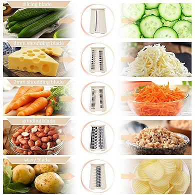 Manual Rotary Cheese Grater 5-in-1 Stainless Shredder Strong Suction Base + Brush & Storage Box