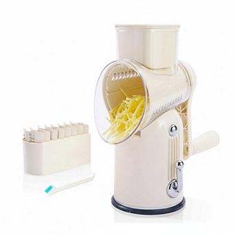 Manual Rotary Cheese Grater 5-in-1 Stainless Shredder Strong Suction Base + Brush & Storage Box
