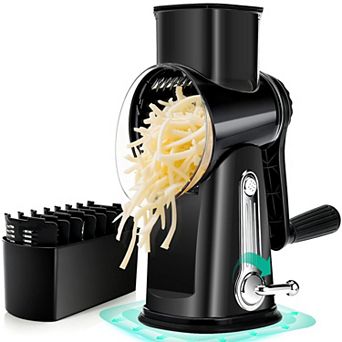 Rotary Cheese Grater Hand Crank 5 Stainless Blades Strong Suction Base Mandoline Slicer Vegetable