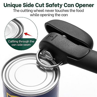 Manual Can Opener Smooth Edge Safety Side Cut Effortless Grip Easy Turn Knob No Edges