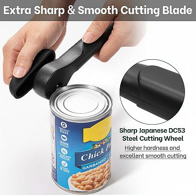 Manual Can Opener Smooth Edge Safety Side Cut Effortless Grip Easy Turn Knob No Edges
