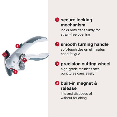 Manual Can Opener with Locking Mechanism Lid Lifter Magnetic Smooth Edge Easy Turn Handle