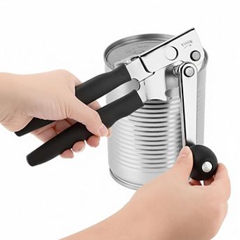 Stainless Steel Commercial Manual Can Opener Heavy Duty 360° Crank with Bottle Opener for Big Cans