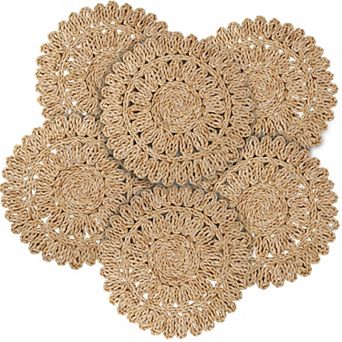 13.8" Corn Husk Woven Round Placemats Set of 4 Boho Farmhouse Heat Resistant Anti Slip Dining Home