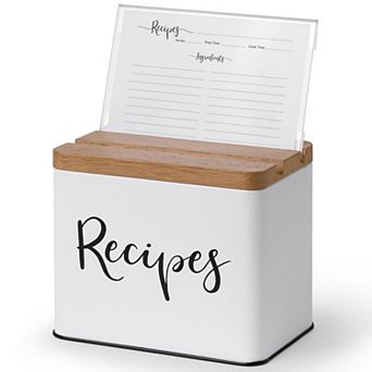 Vintage Farmhouse Recipe Box 4x6 Cards Dividers Steel Grooved Lid