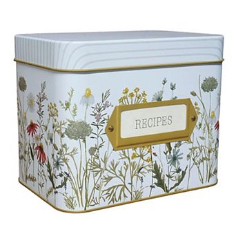 Tin Recipe Box Holder Wildflower Print 100 4x6 Cards 12 Dividers Decorative Gift