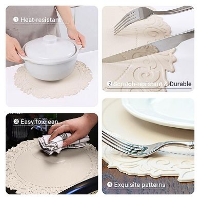 Round Faux Leather Placemats Set Waterproof Wipeable Heat Resistant Non Slip for Dining Table