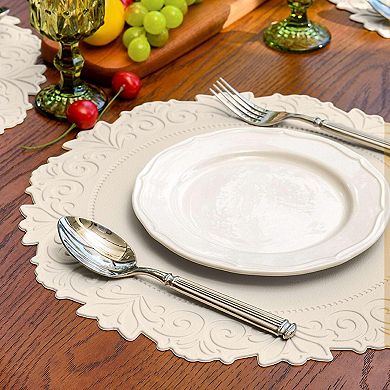 Round Faux Leather Placemats Set Waterproof Wipeable Heat Resistant Non Slip for Dining Table