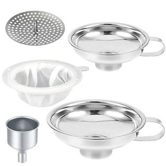 Stainless Steel Canning Funnel Set 5 pc with Strainer for Mason Jars Kitchen Filling