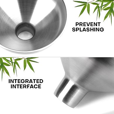 3 Pack Stainless Steel Kitchen Funnel Set with 2 Spouts Strainer Food Grade