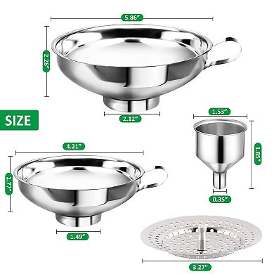 Stainless Steel Canning Funnel Set with Strainer Food Grade Dishwasher Safe